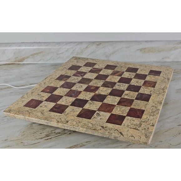 Marble Chess Board Handmade stone chess board coral & red 14.75" gift for him - Picture 6 of 7